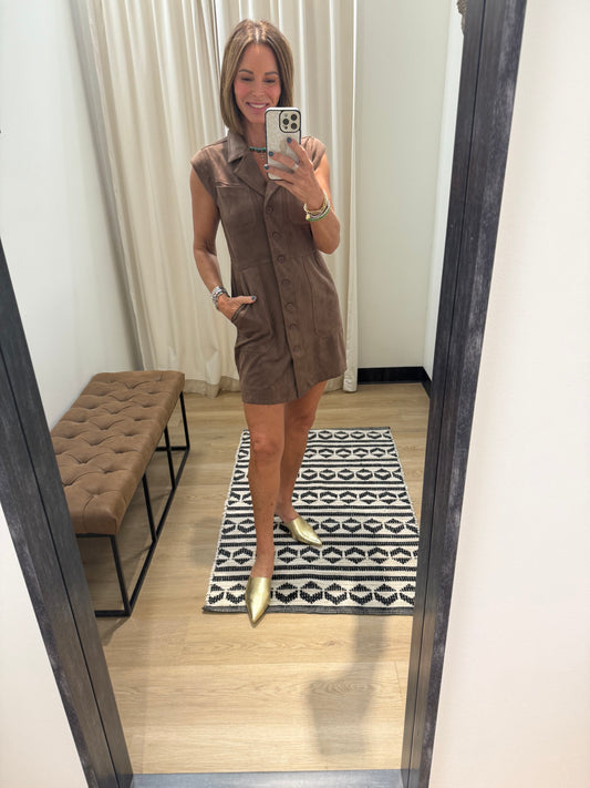Lillie Faux Suede Dress Chocolate