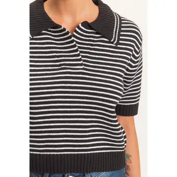 Janie Striped Knit Top- Black