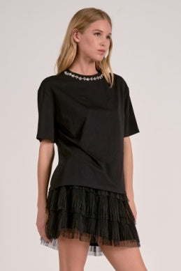Aubree Embellished Tee- Black