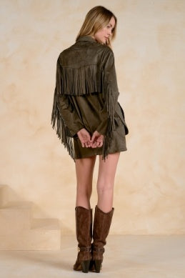 Paloma Fringe Shirt Jacket- Olive