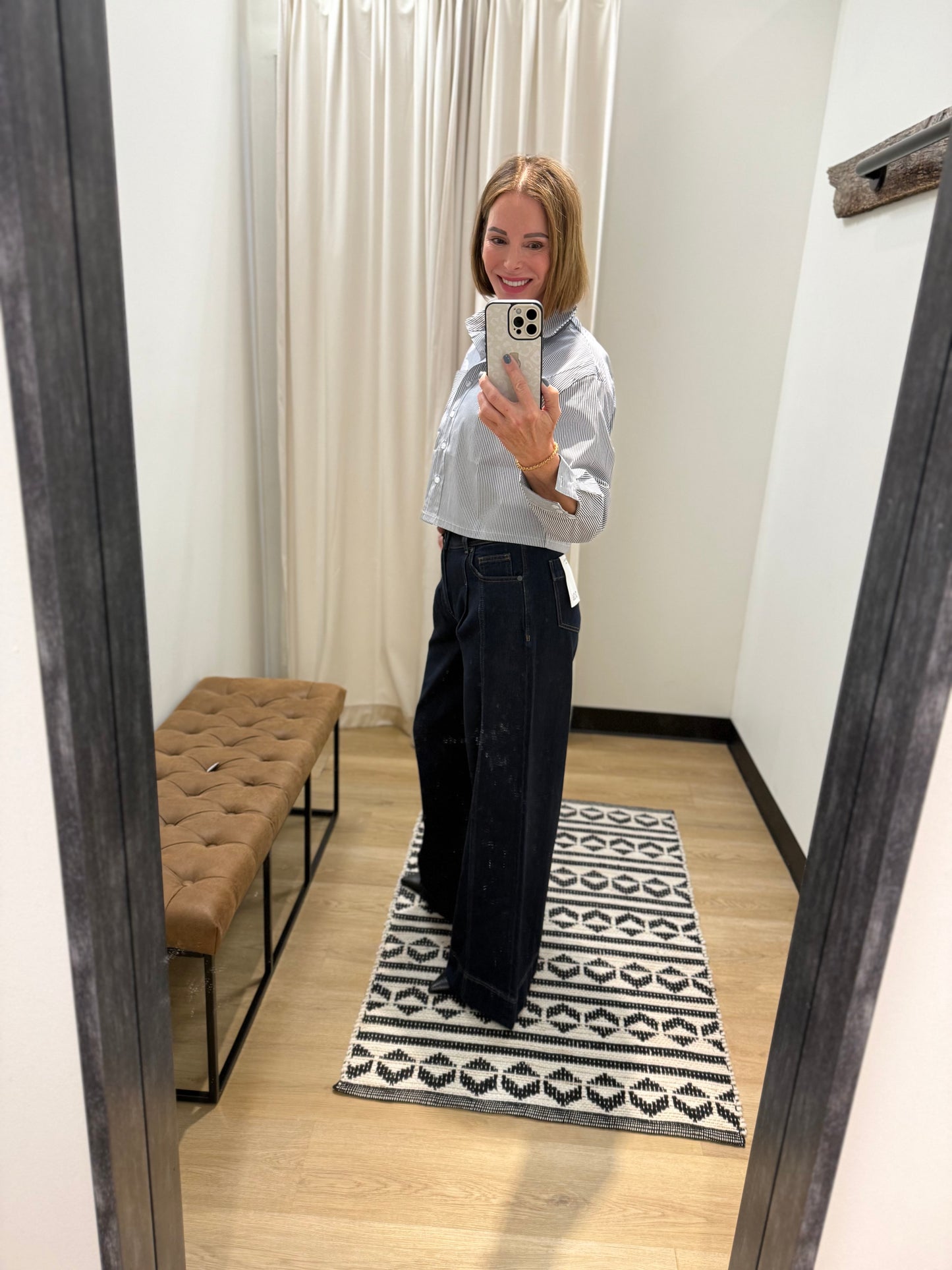 Cheryl Stripe Button Down- Dark Navy