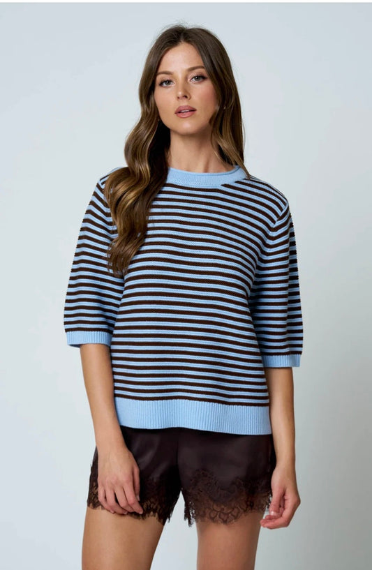 Leila Textured Stripe Sweater- Blue