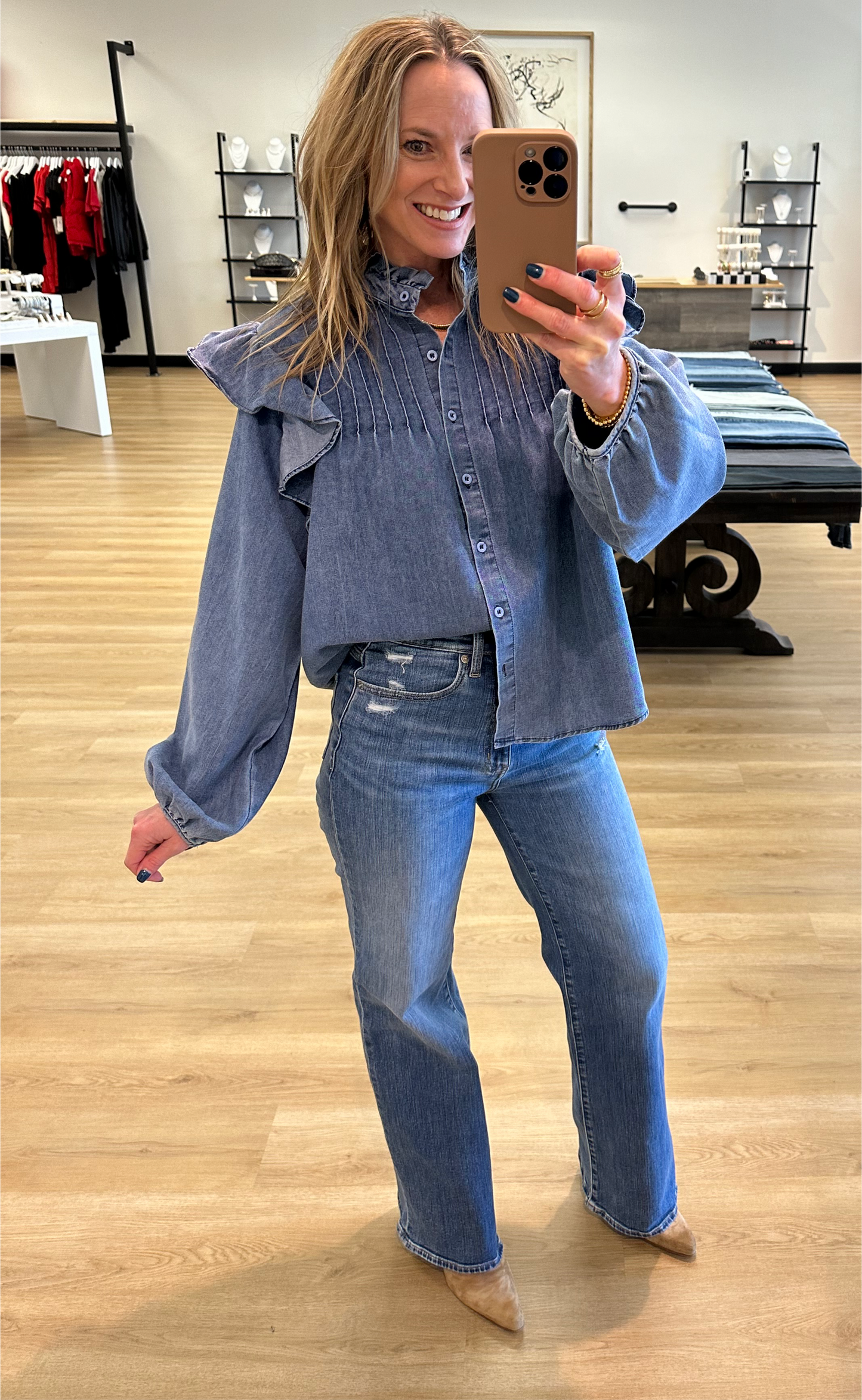 Lorelai Ruffle Denim Top