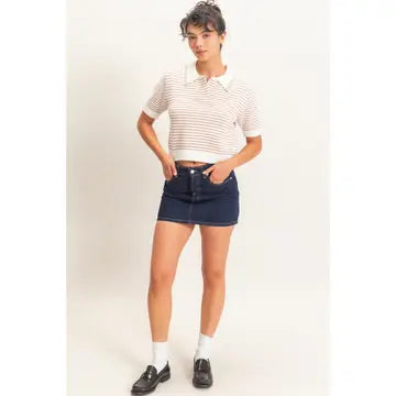 Janie Striped Knit Top- Taupe