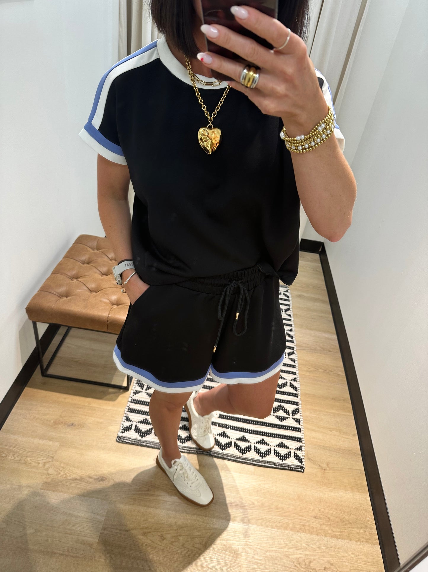 Jenny Stripe Trim Short Set- Black