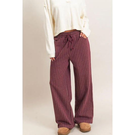 Teagan Pinstripe Pant- Dark Cherry