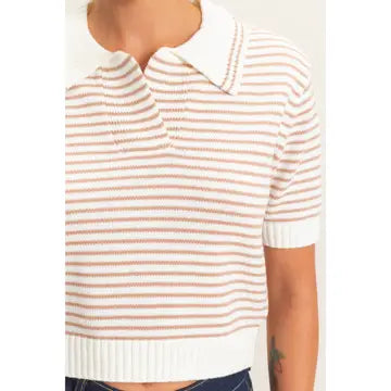 Janie Striped Knit Top- Taupe