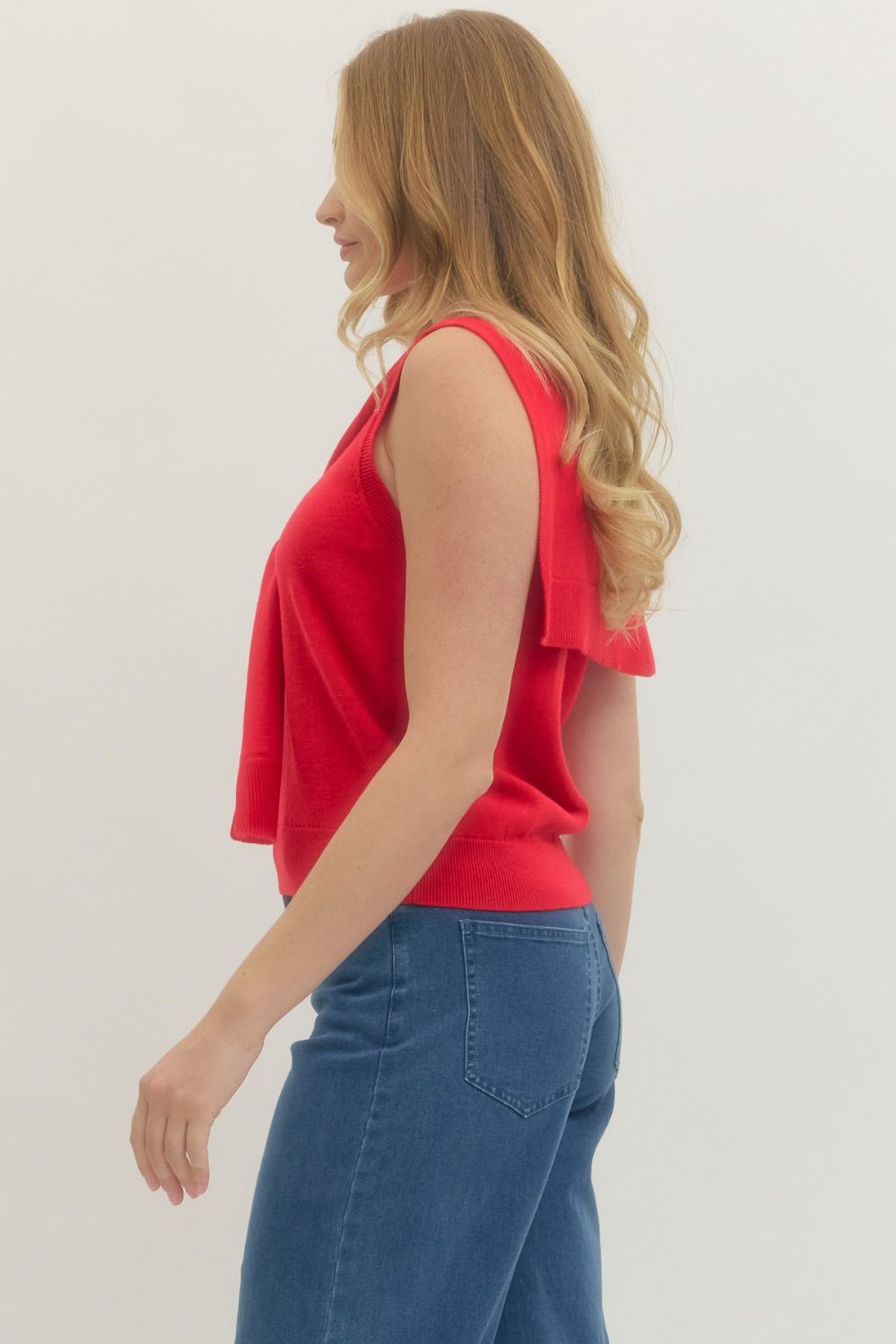 Kailyn Shoulder Wrap Top- Red