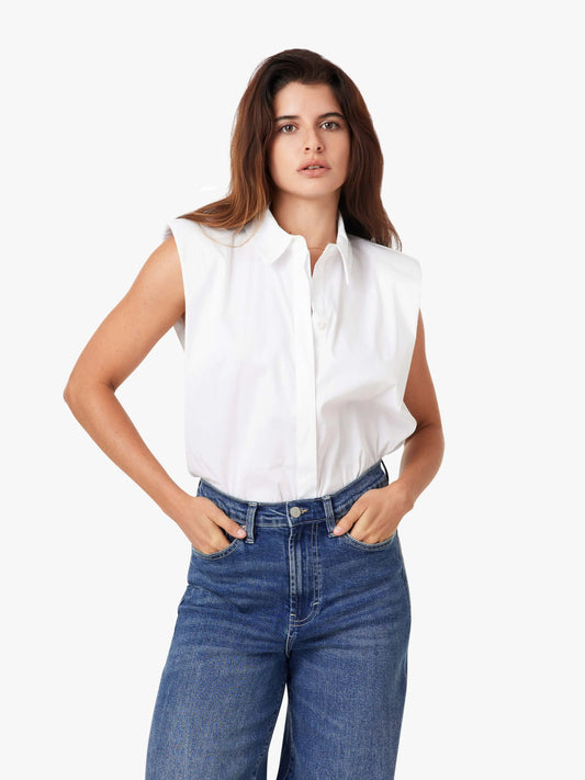 Sleeveless Shoulder Pad Top-White