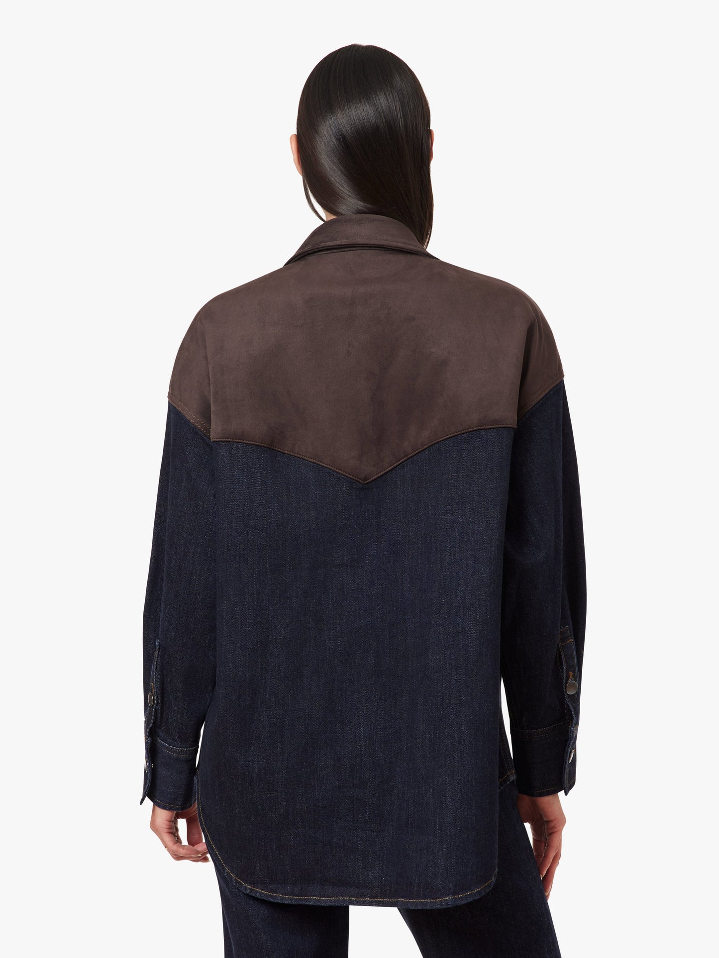 LONG SLEEVE SUEDE MIX DENIM SHIRT JACKET
