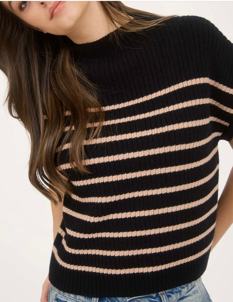 Diana Stripe Mock Neck- Black