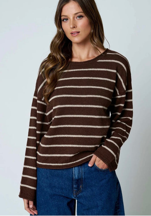 Ava Stripe Sweater- Chocolate