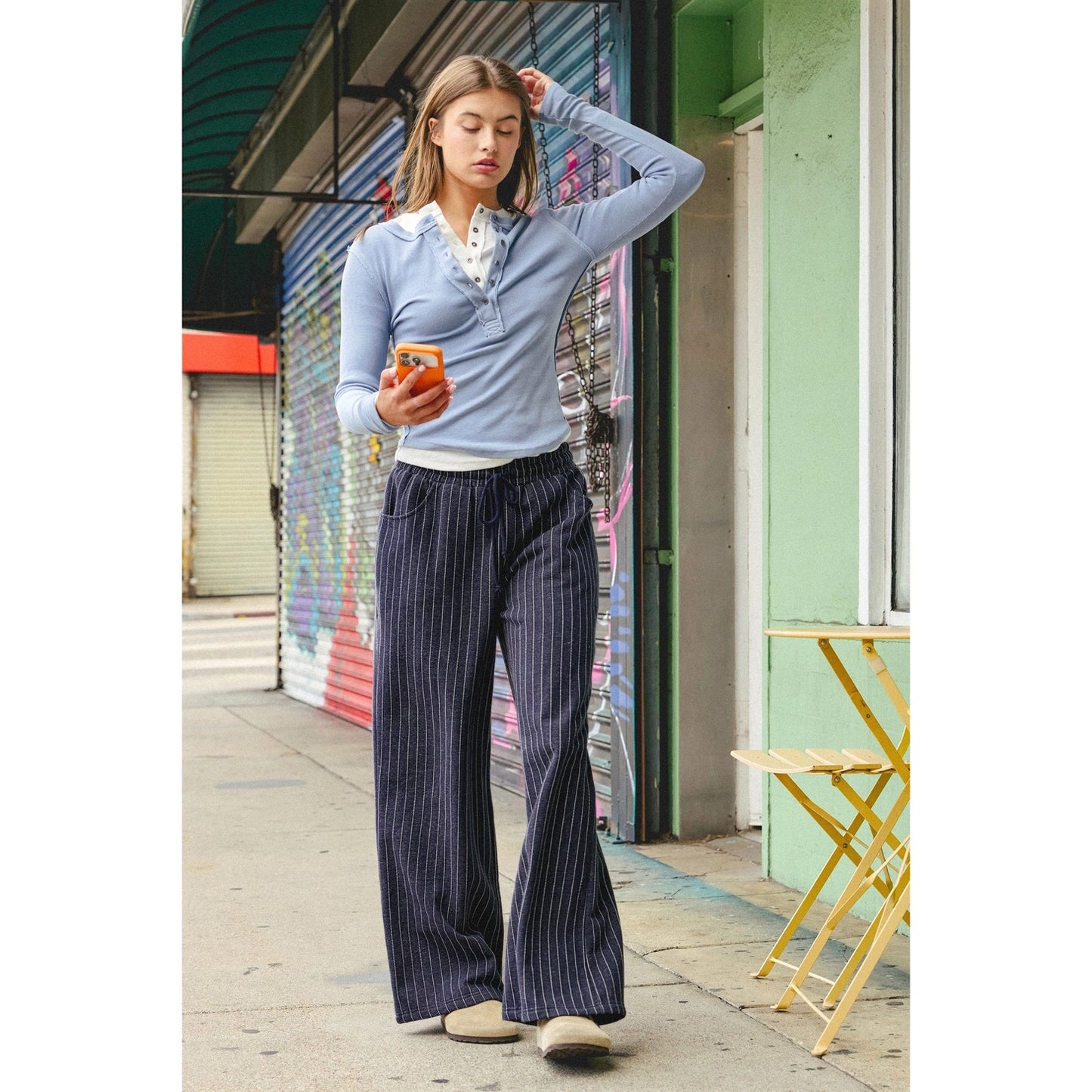 Teagan Pinstripe Pant- Navy