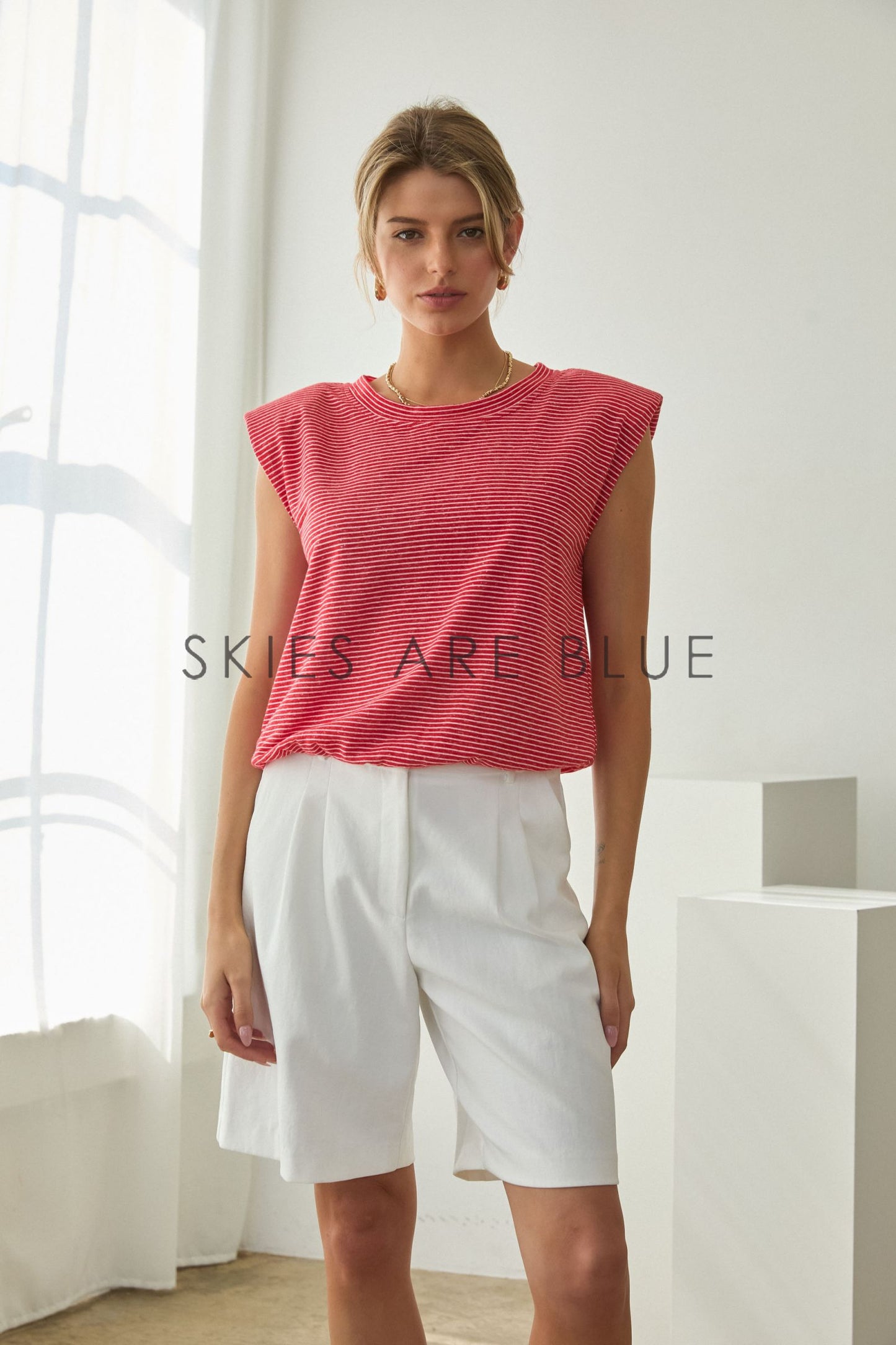 Ava Stripe Knit Bubble Hem- Red