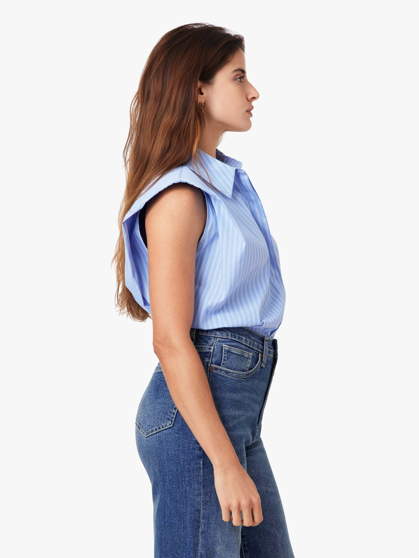 Sleeveless Shoulder Pad Top-Blue