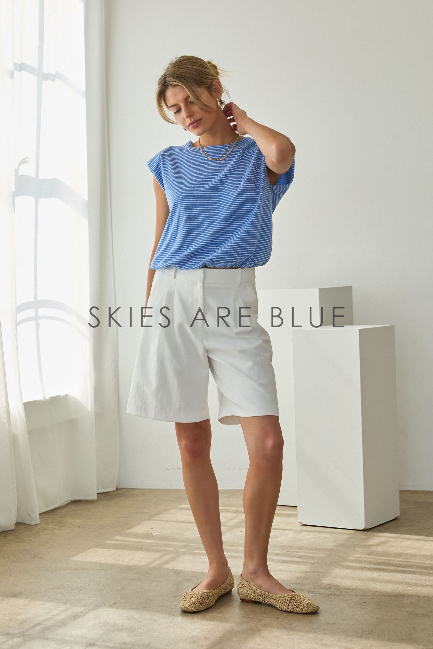 Ava Stripe Knit Bubble Hem- Blue