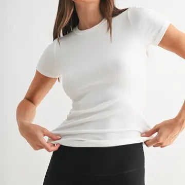 Essential S/S Ribbed Athleisure Top- White
