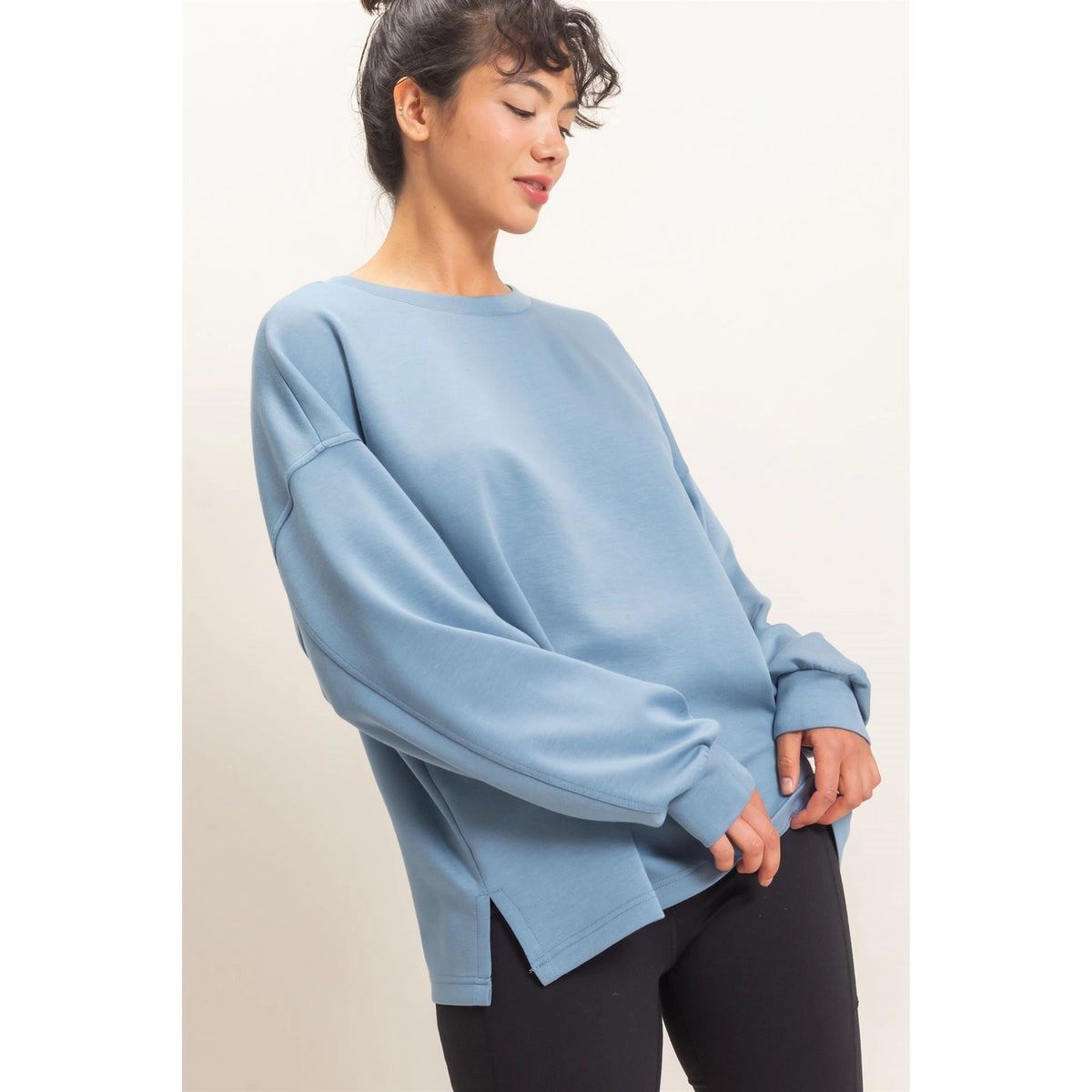 Averie Oversized Top- Dusty Blue
