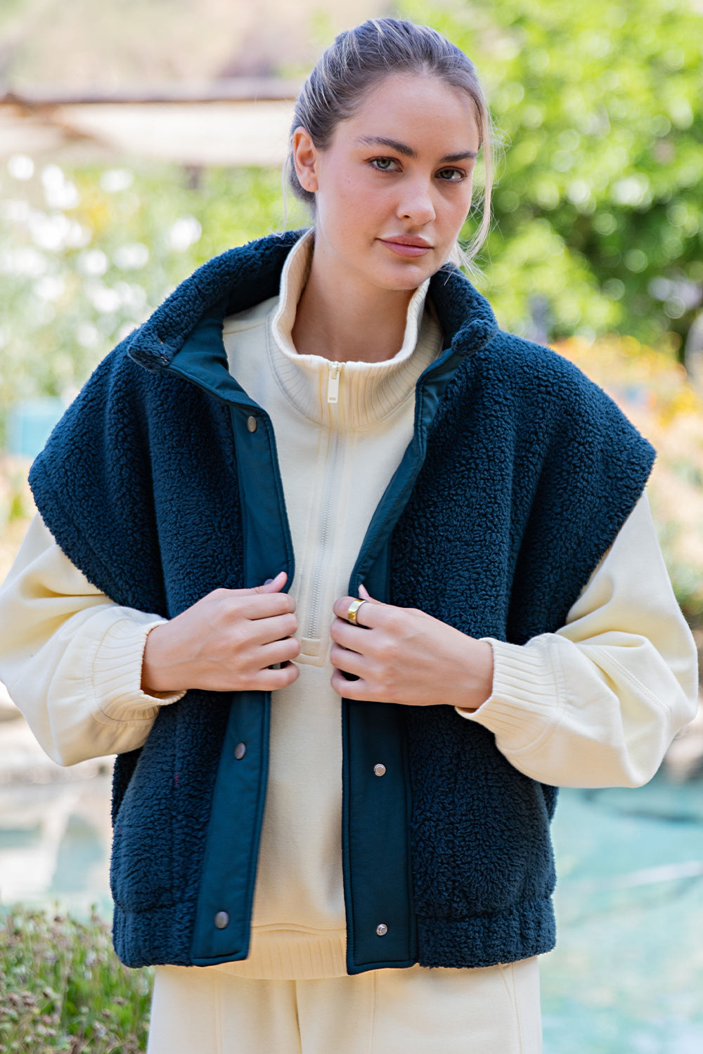 Terri Oversized Sherpa Vest- Dark Green