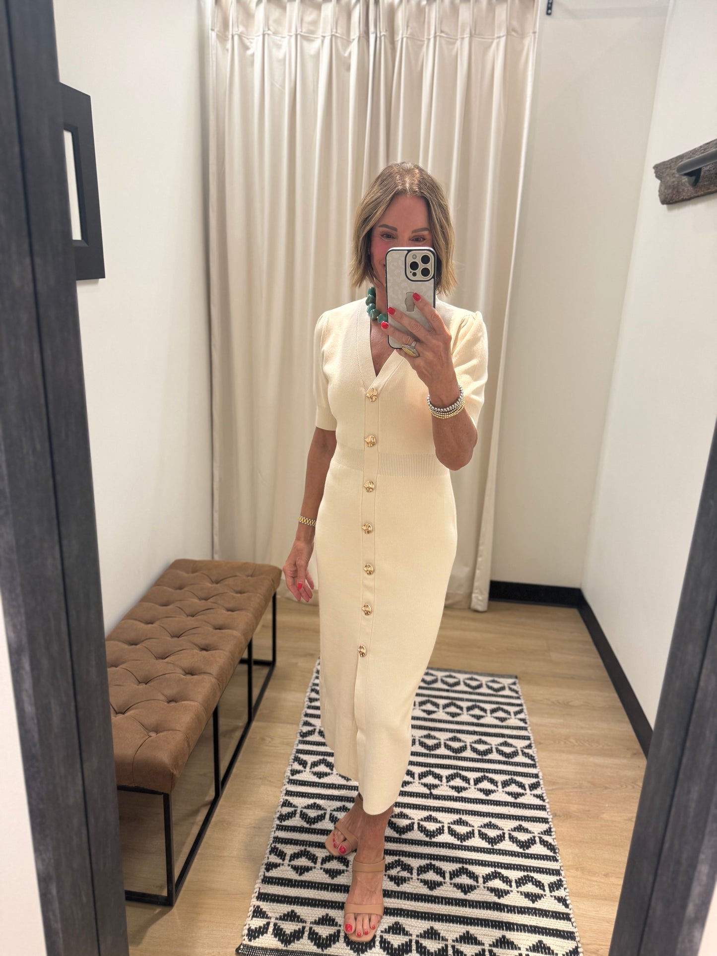 Tiffany Ribbed Short Sleeve Dress- Ivory