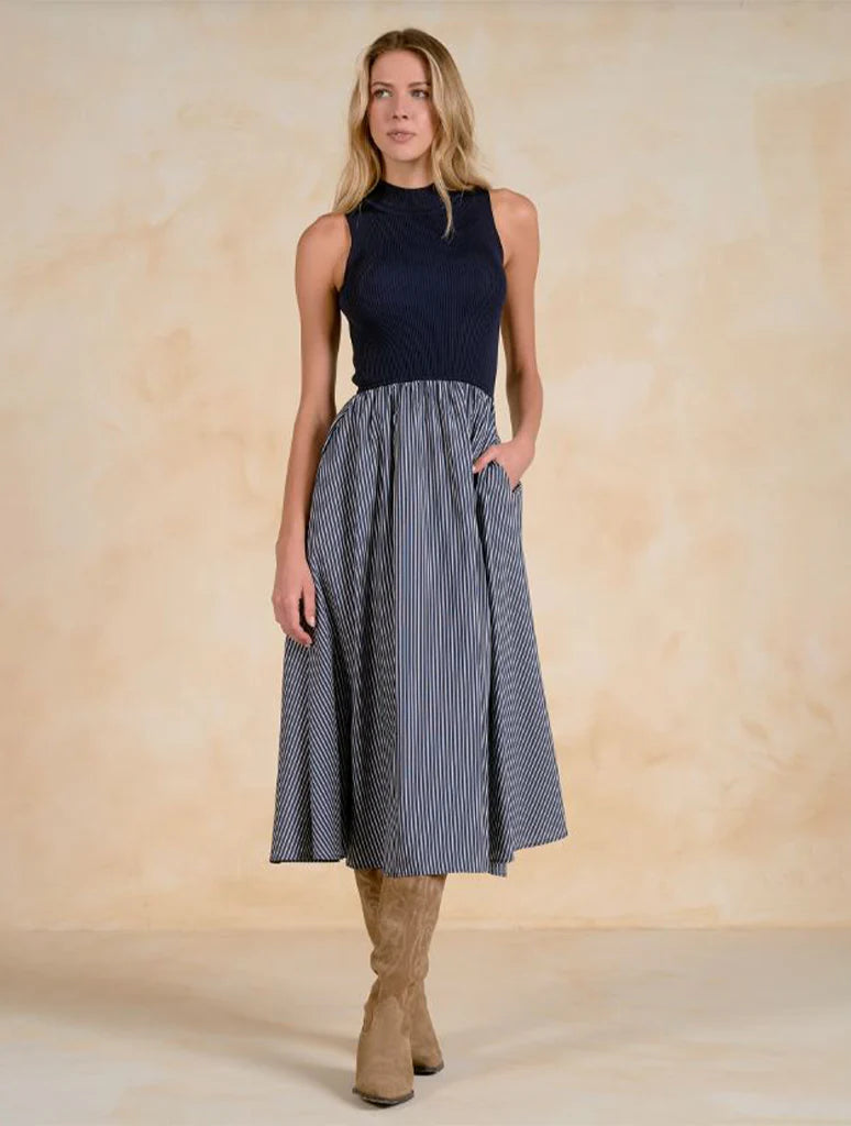 Jacki Mock Neck Navy Stripe