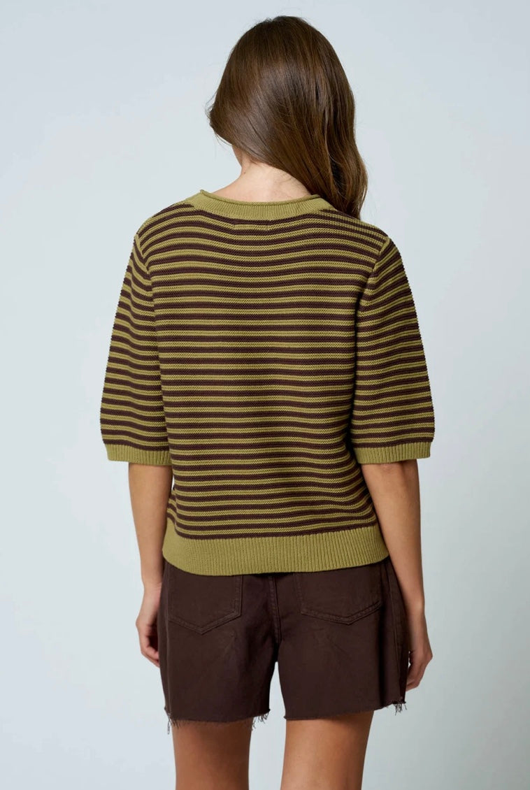 Leila Textured Stripe Sweater- Olive