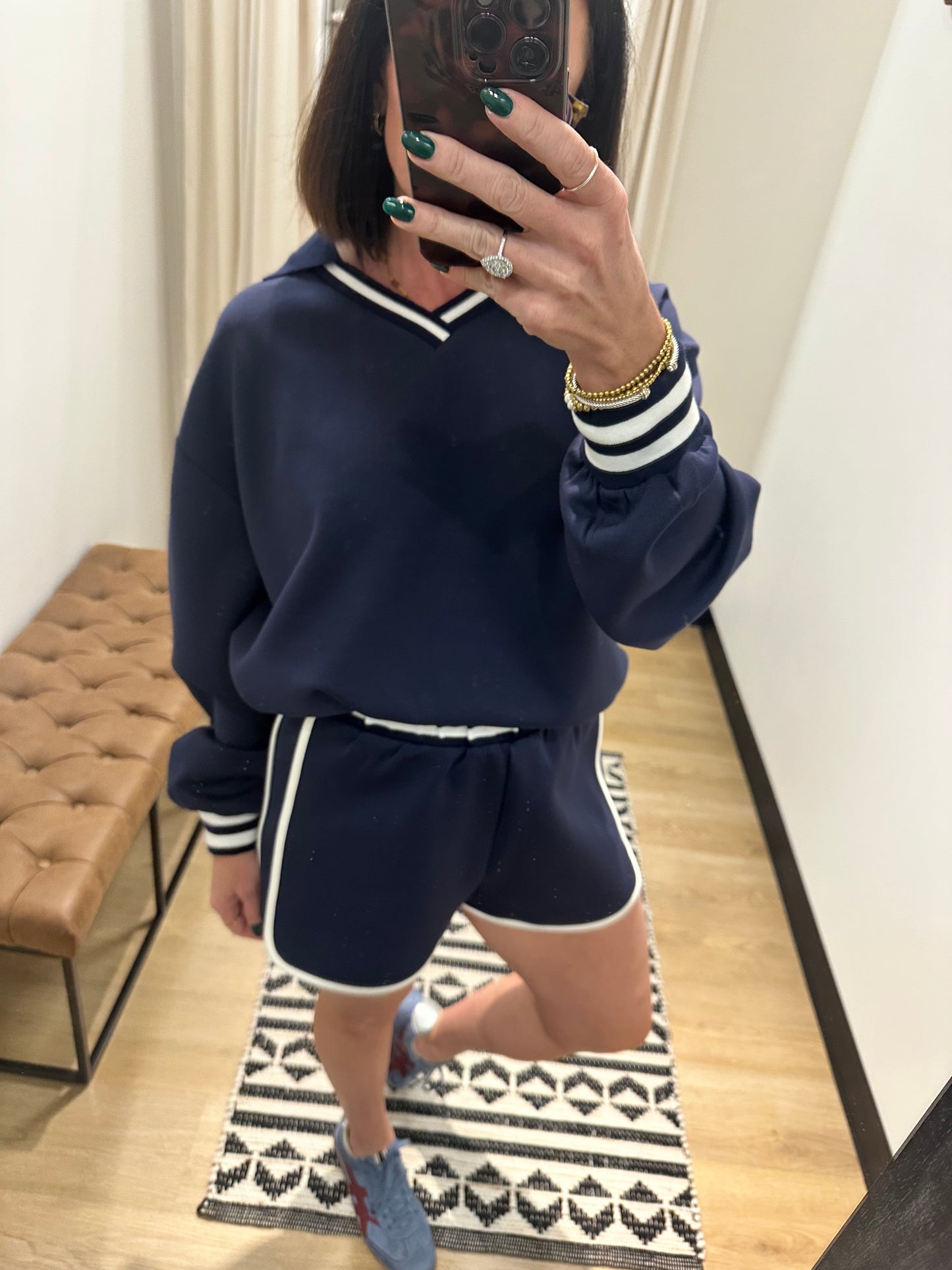 Lauren Pullover and Short Set- Navy