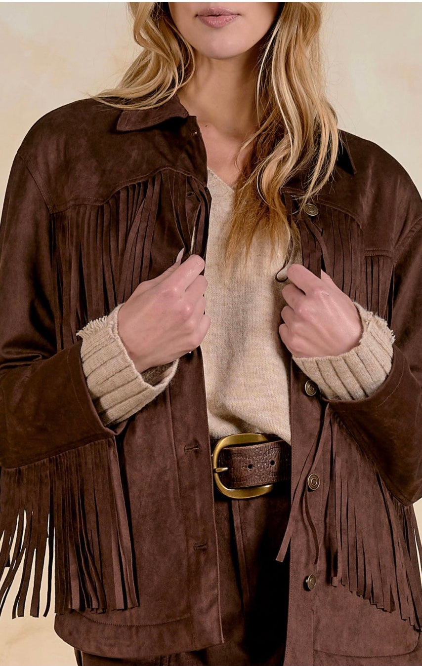 Paloma Fringe Shirt Jacket- Chocolate
