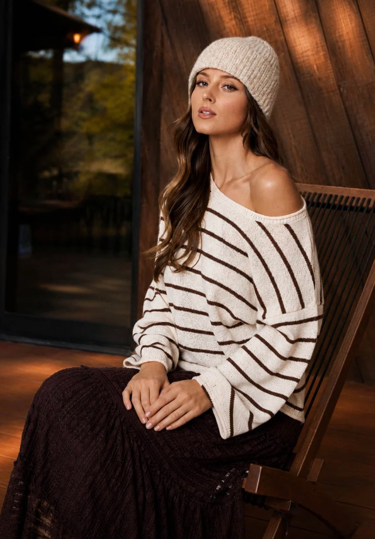 Ava Stripe Sweater- Cream