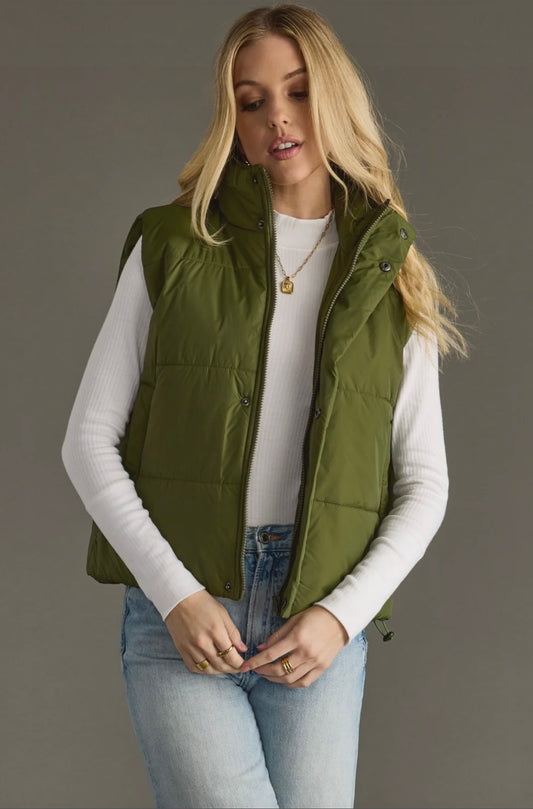 Ava Puffer Vest-Olive