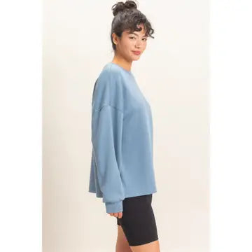 Averie Oversized Top- Dusty Blue