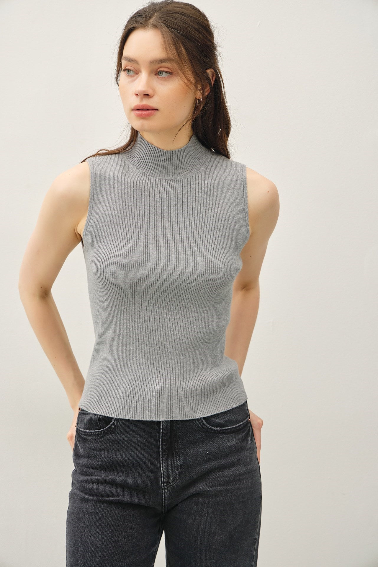Blaire Ribbed Tank- Heather Grey