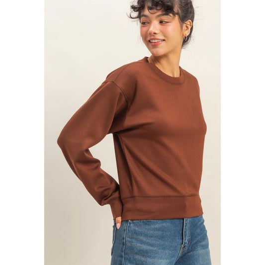 Katie Scuba Classic Crew Sweatshirt- Chestnut