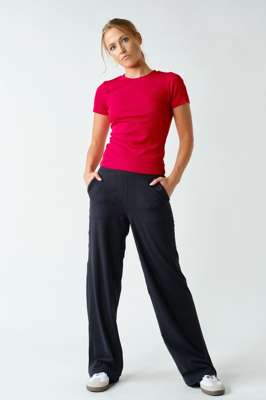 Essential S/S Ribbed Athleisure Top- Cherry