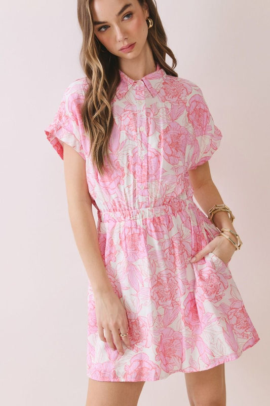 Megan Pink Floral Dress