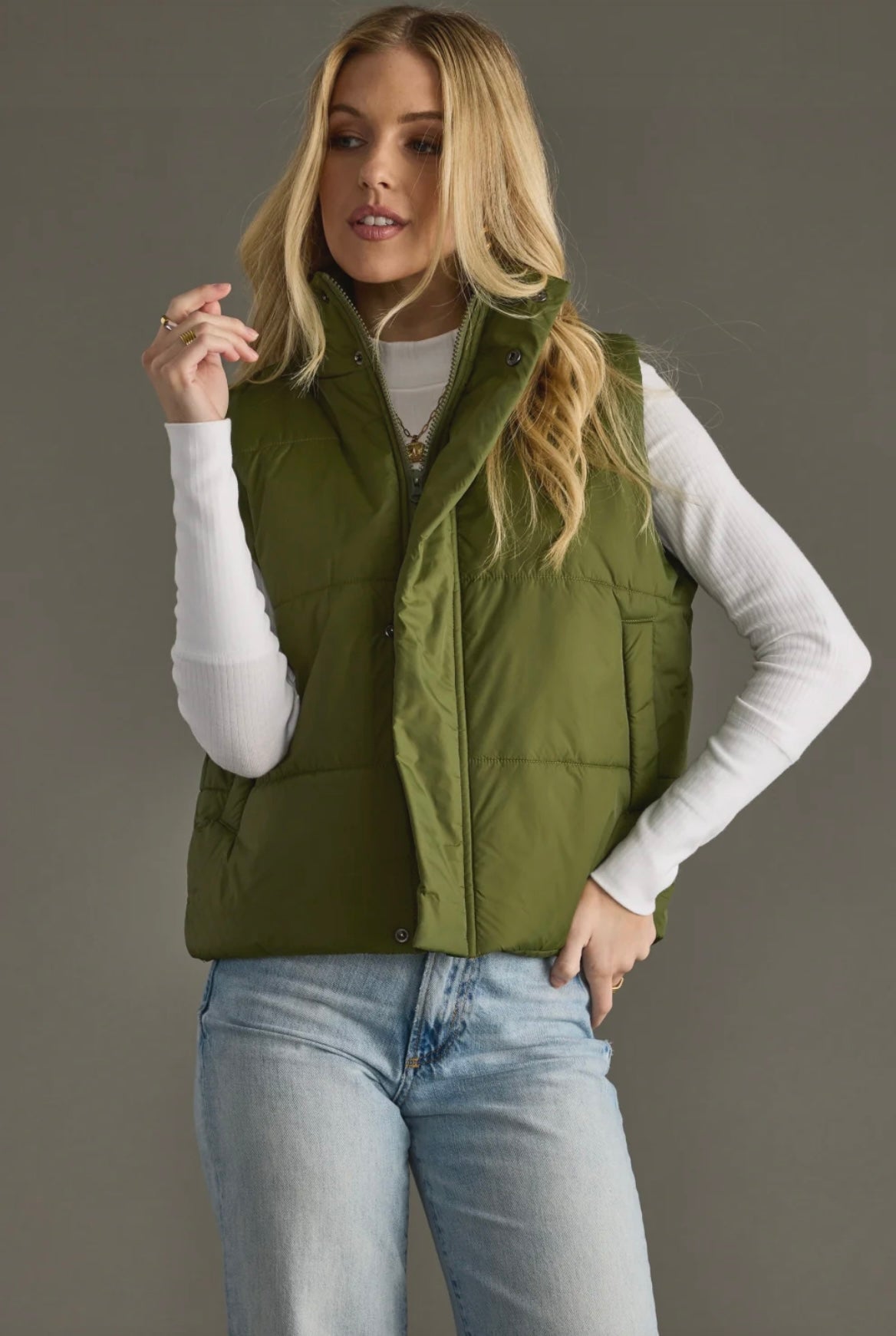 Ava Puffer Vest-Olive