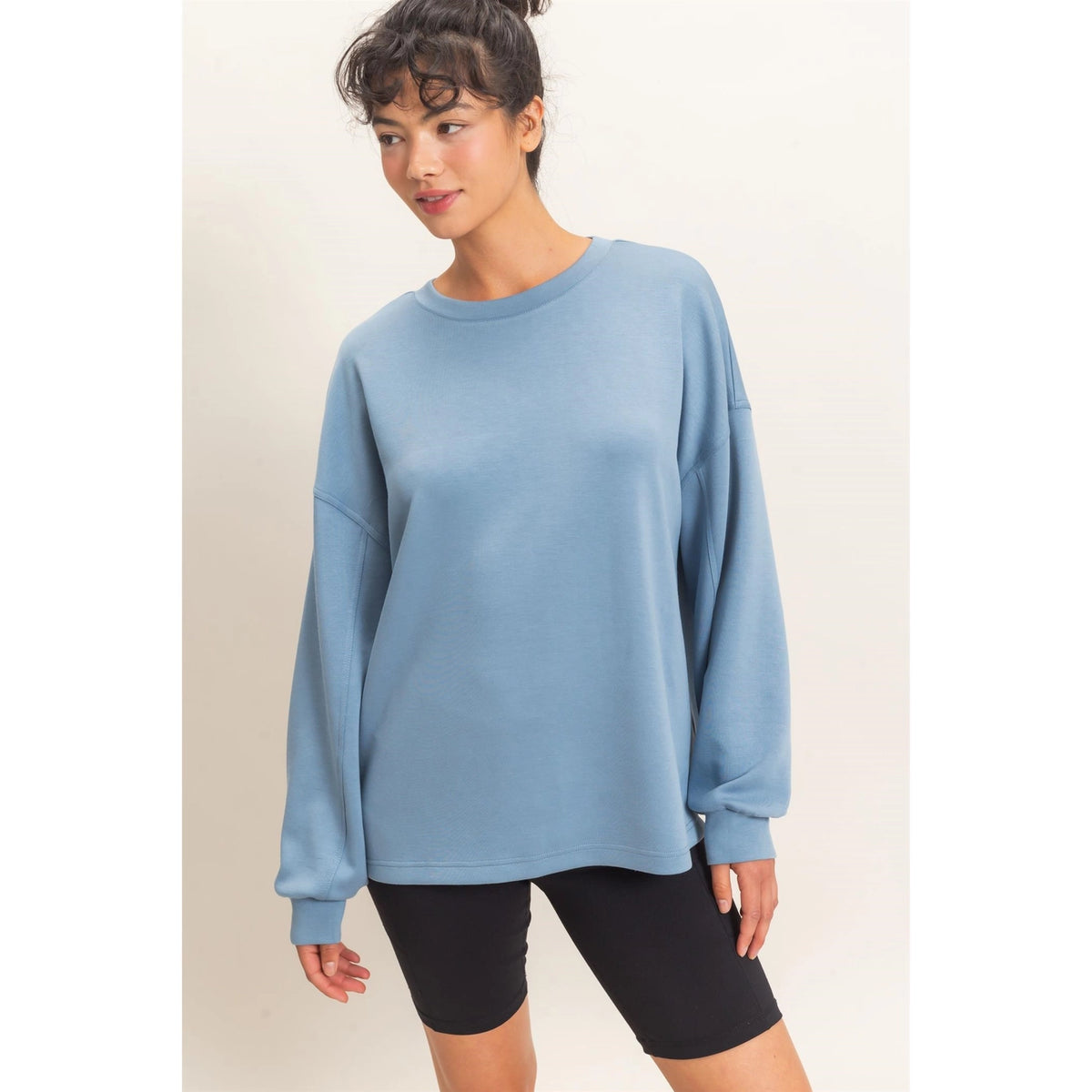 Averie Oversized Top- Dusty Blue