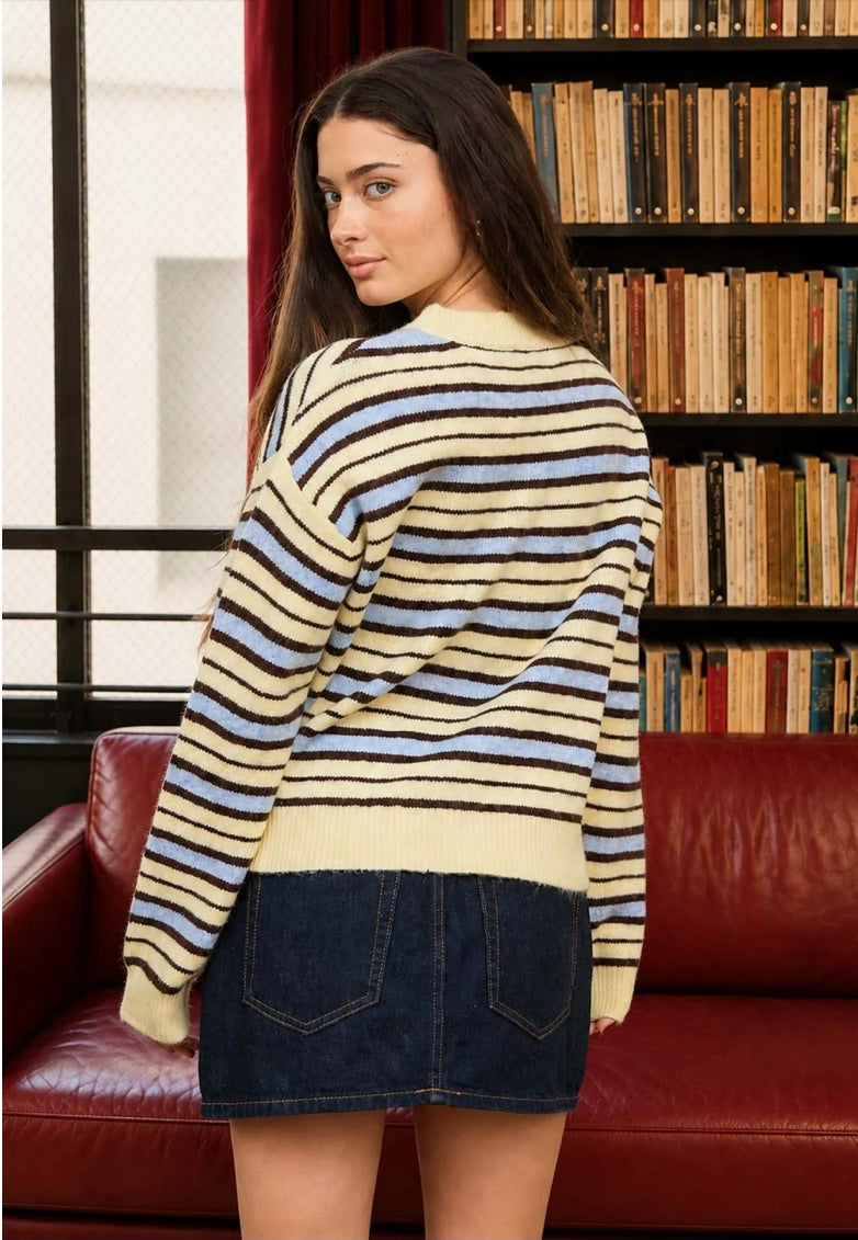 Eve Stripe Knit Sweater- Butter Yellow