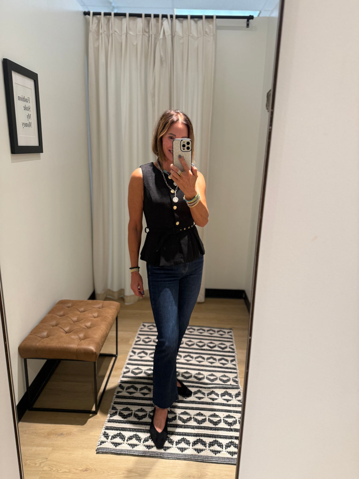 Florence Belted Tweed Vest- Black