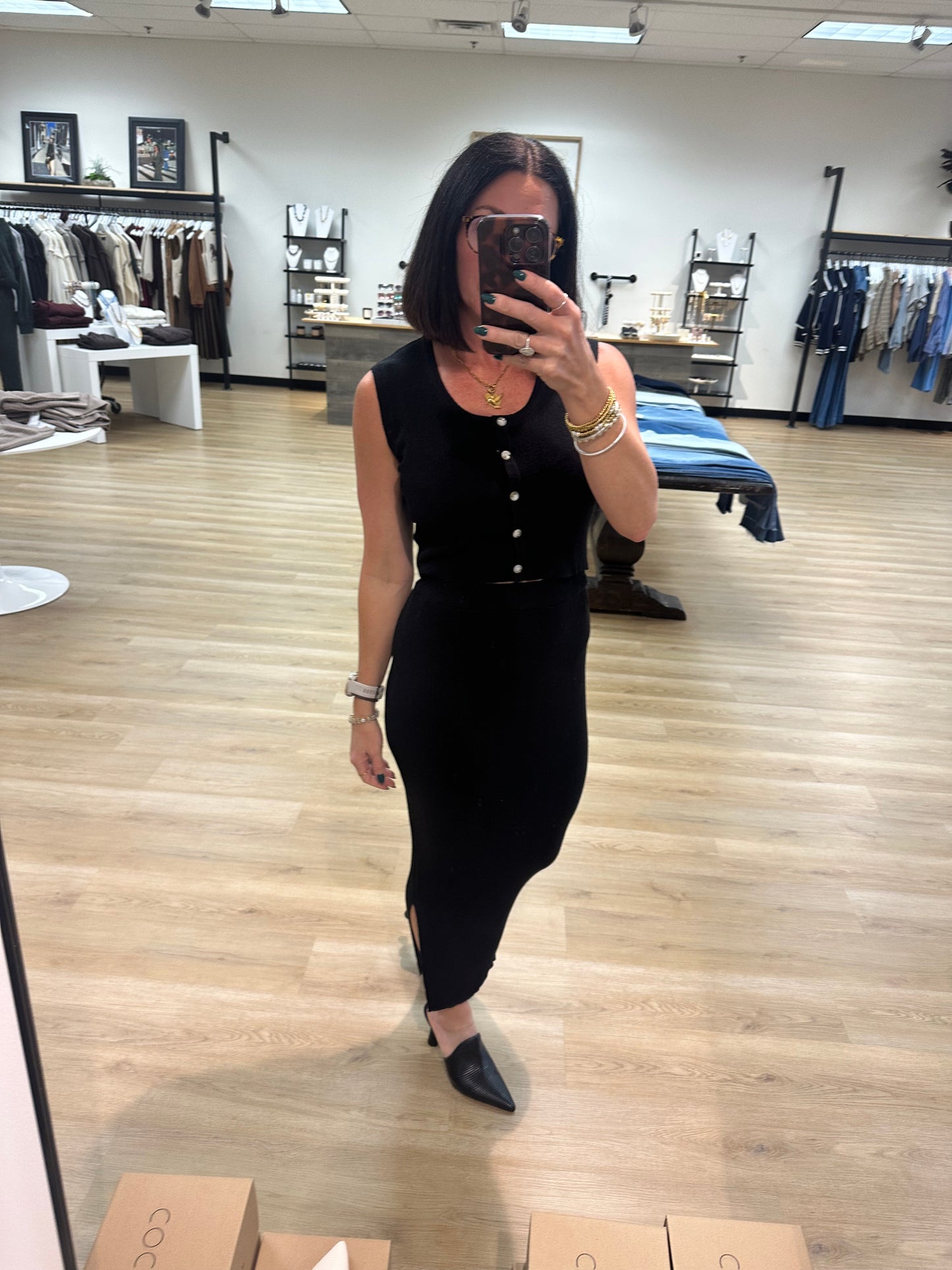 Eden Crop and MIDI Skirt Set- Black