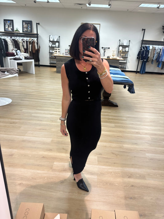 Eden Crop and MIDI Skirt Set- Black