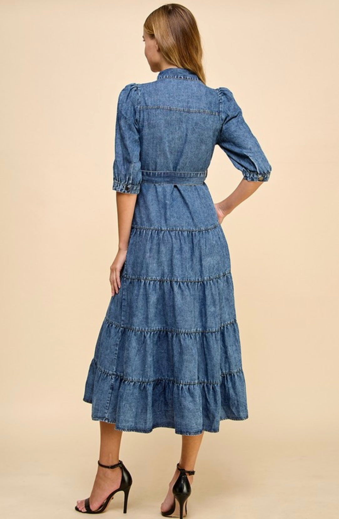 Hazel Denim Tiered MIDI Dress