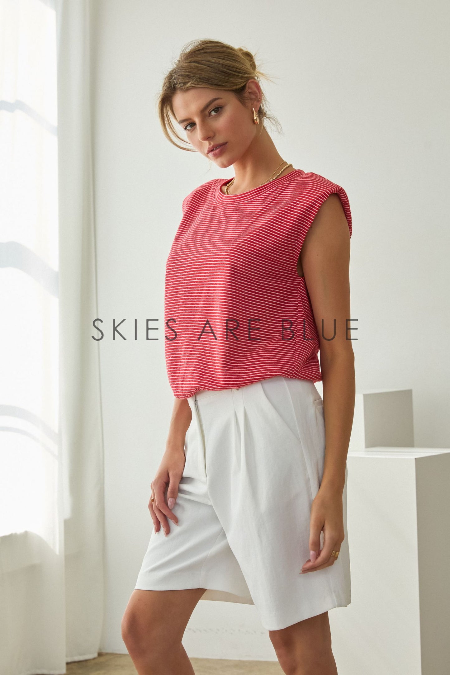 Ava Stripe Knit Bubble Hem- Red