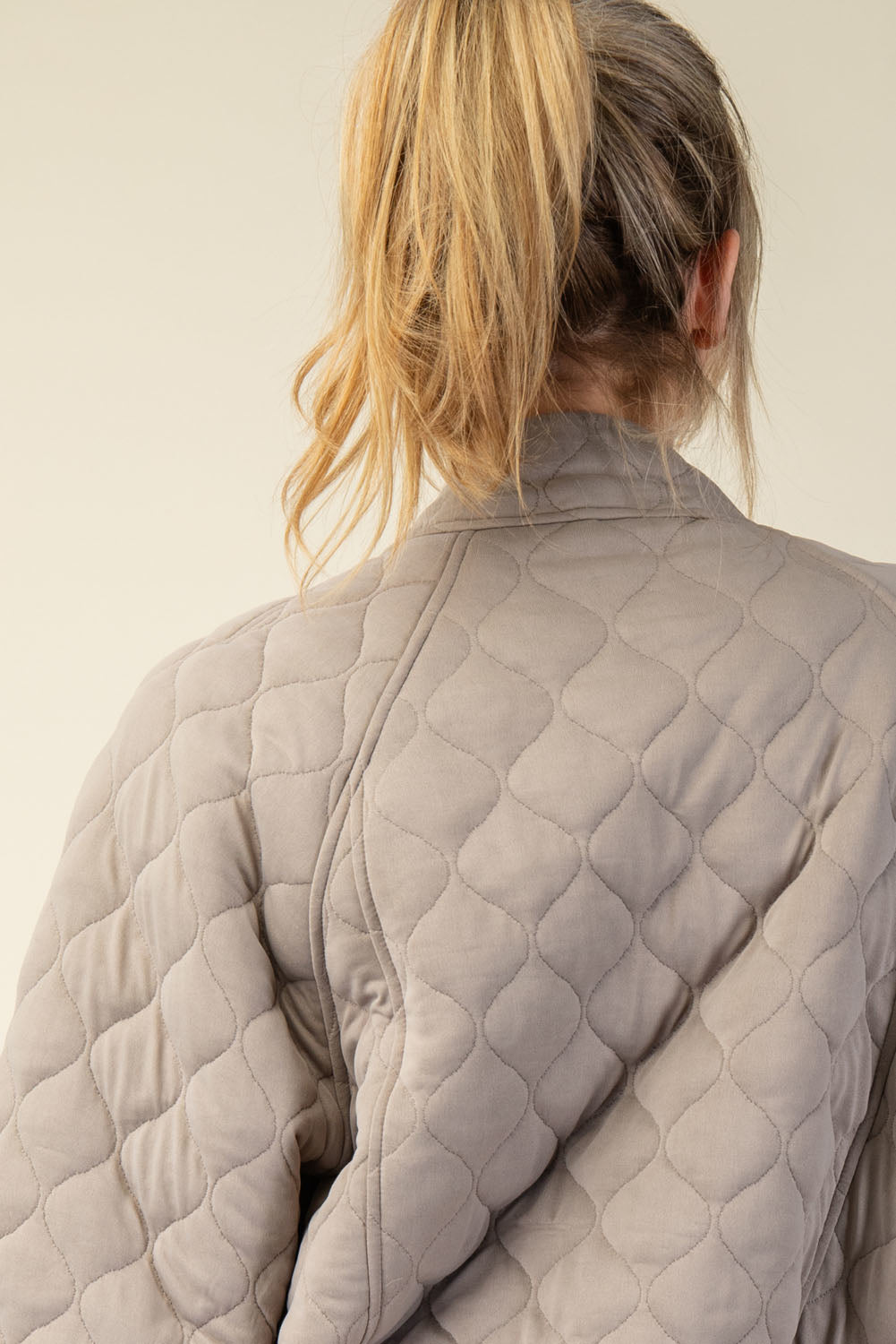 Jacey Quilt + Fleece Hoodie Jacket- Stone Taupe