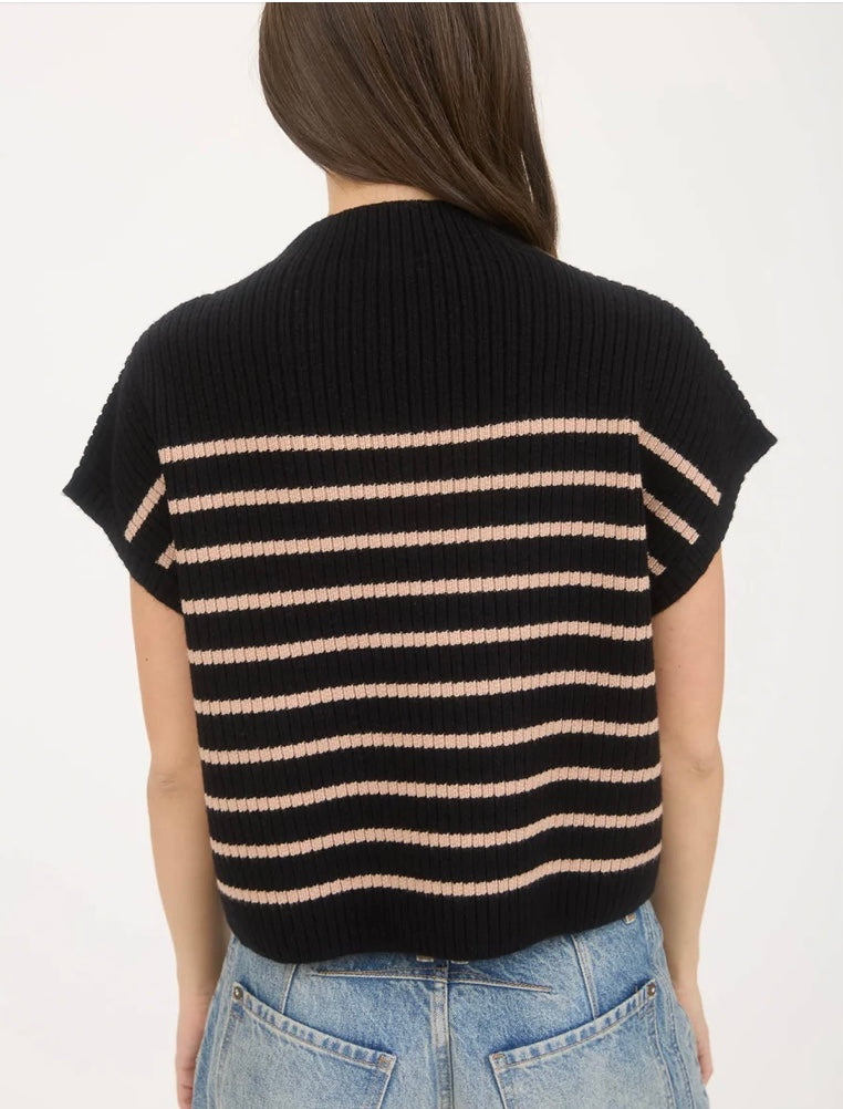 Diana Stripe Mock Neck- Black