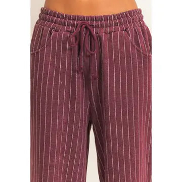 Teagan Pinstripe Pant- Dark Cherry