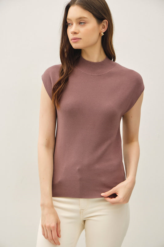 Mason Mock Neck Top- Cocoa
