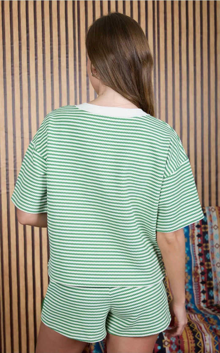 Keri Stripe Henley- Green
