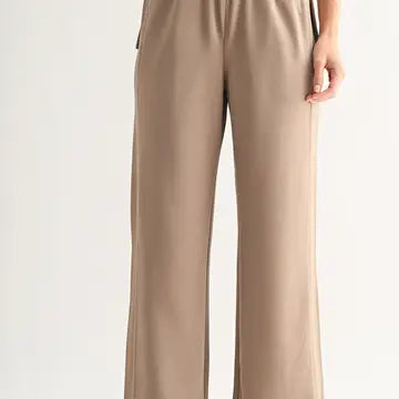 Luxe Sand Wash Rib Wide Leg Pant- Taupe
