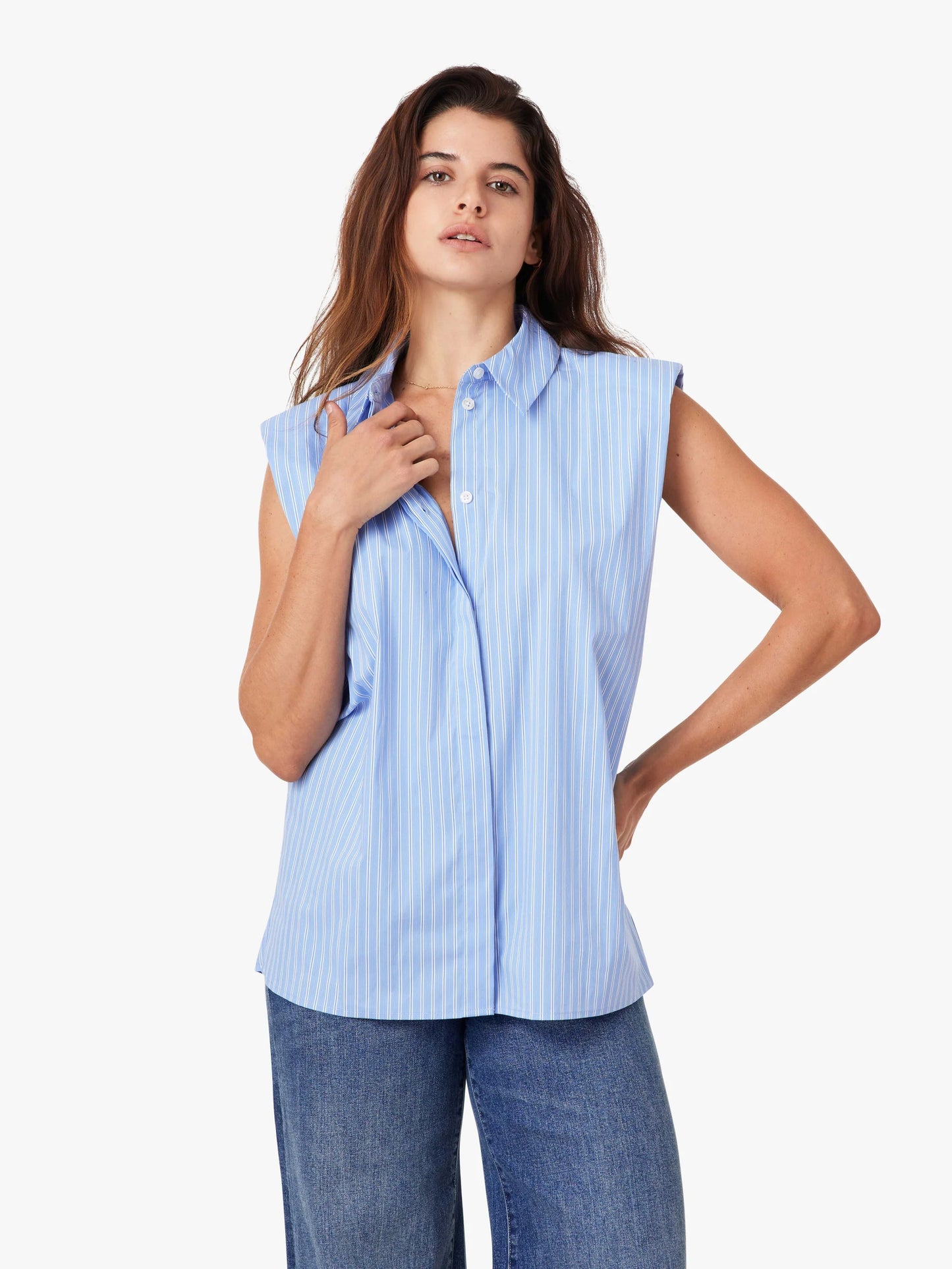 Sleeveless Shoulder Pad Top-Blue